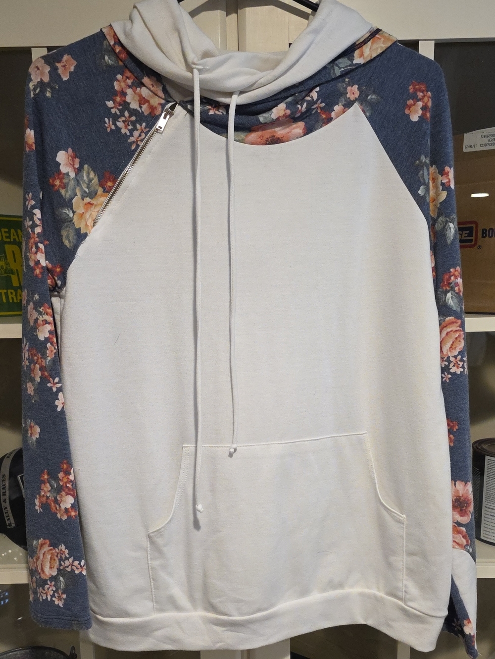 Floral Sleeve White Sweatshirt